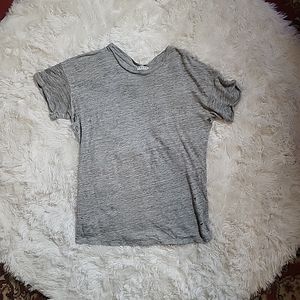 Women's Frame Distressed Holey Grey Slouchy Short Sleeve Shirt - S
